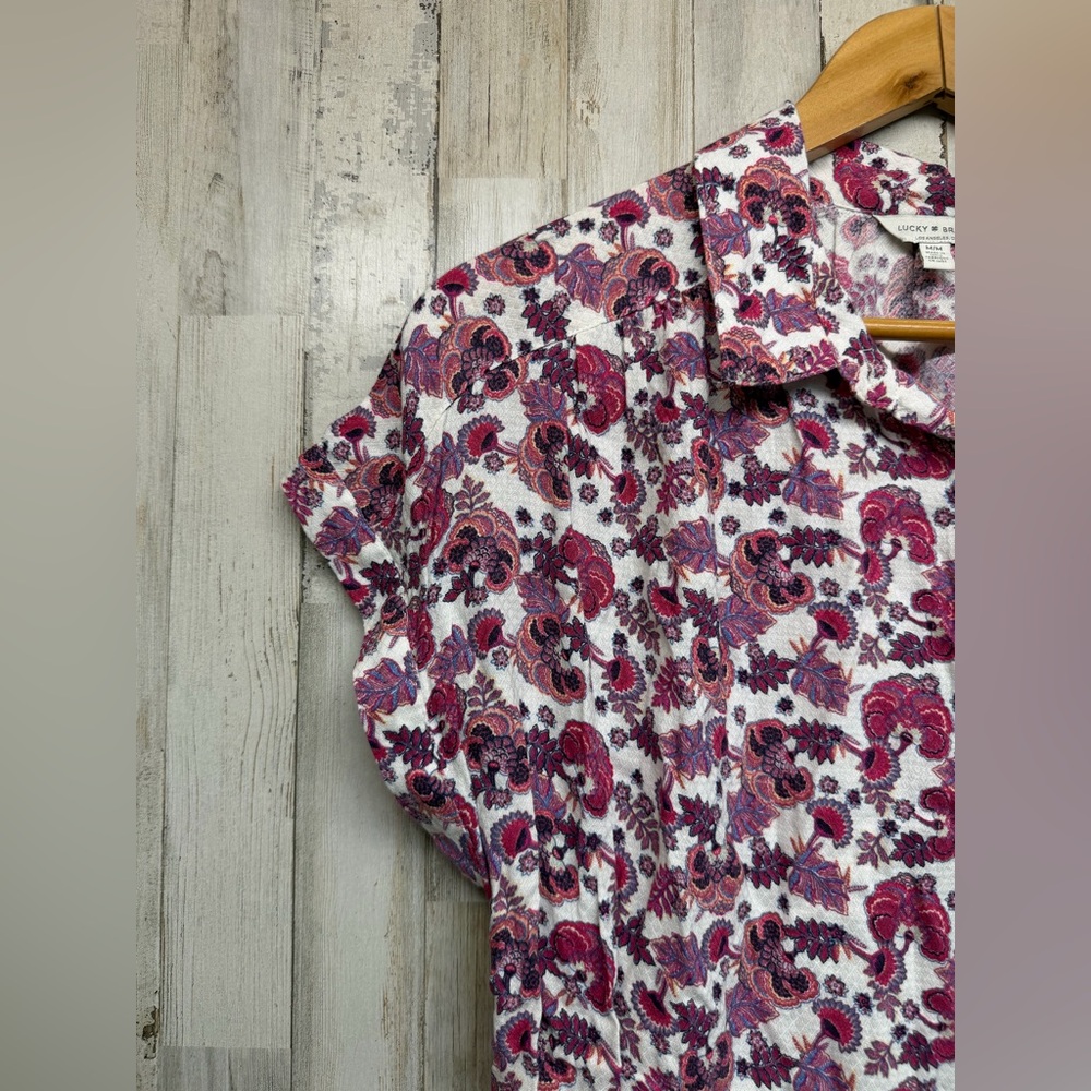 Lucky Brand Womens Pink Floral Paisley Short Sleeve Button Down Shirt Size M - Picture 3 of 6